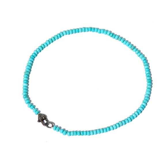 925 Silver Pave Diamond Heart & Turquoise Choker/Necklace - Picture 3 of 6
